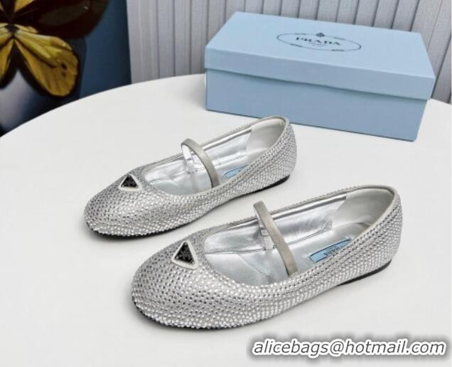 Grade Quality Prada Crystals ballerinas Flat Silver 915073