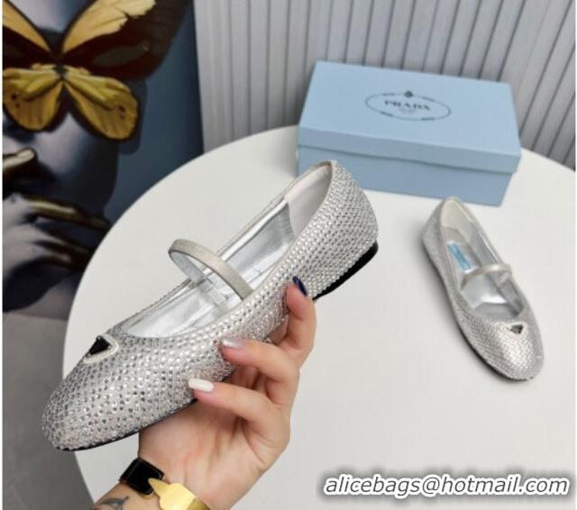 Grade Quality Prada Crystals ballerinas Flat Silver 915073