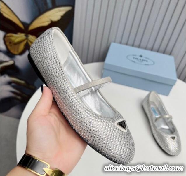 Grade Quality Prada Crystals ballerinas Flat Silver 915073