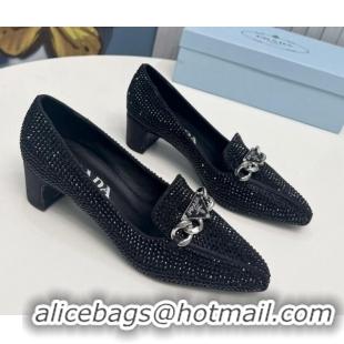 Low Cost Prada Crystal Allover Pumps 4.5cm with Chain Logo Black 915081