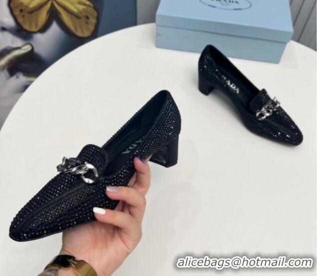 Low Cost Prada Crystal Allover Pumps 4.5cm with Chain Logo Black 915081