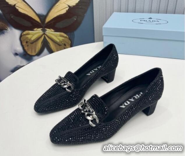 Low Cost Prada Crystal Allover Pumps 4.5cm with Chain Logo Black 915081