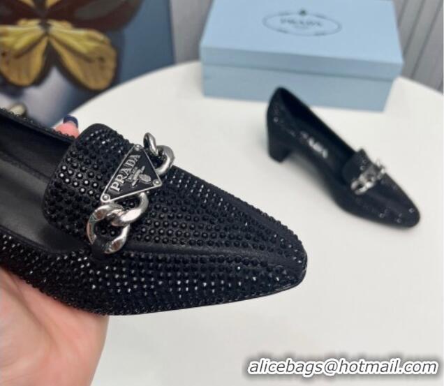 Low Cost Prada Crystal Allover Pumps 4.5cm with Chain Logo Black 915081