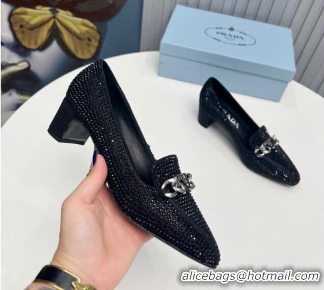 Low Cost Prada Crystal Allover Pumps 4.5cm with Chain Logo Black 915081