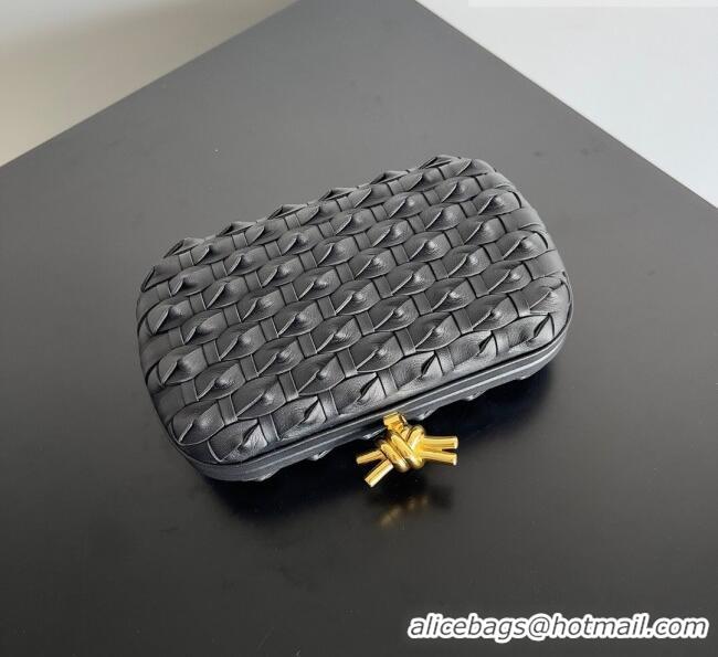 Inexpensive Bottega Veneta Knot Minaudiere Clutch in Knotted Intreccio Leather 717622 Black 2023