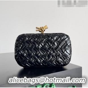 Discount Bottega Veneta Knot Minaudiere Clutch in Foulard Intreccio Leather 717622 Black 2023