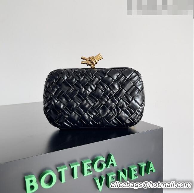 Discount Bottega Veneta Knot Minaudiere Clutch in Foulard Intreccio Leather 717622 Black 2023