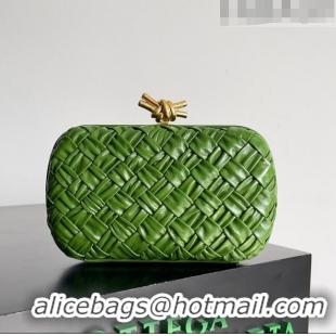 Cheap Bottega Veneta Knot Minaudiere Clutch in Foulard Intreccio Leather 717622 Deep Green 2023