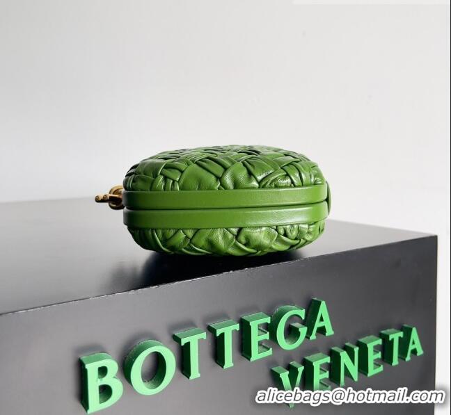 Cheap Bottega Veneta Knot Minaudiere Clutch in Foulard Intreccio Leather 717622 Deep Green 2023