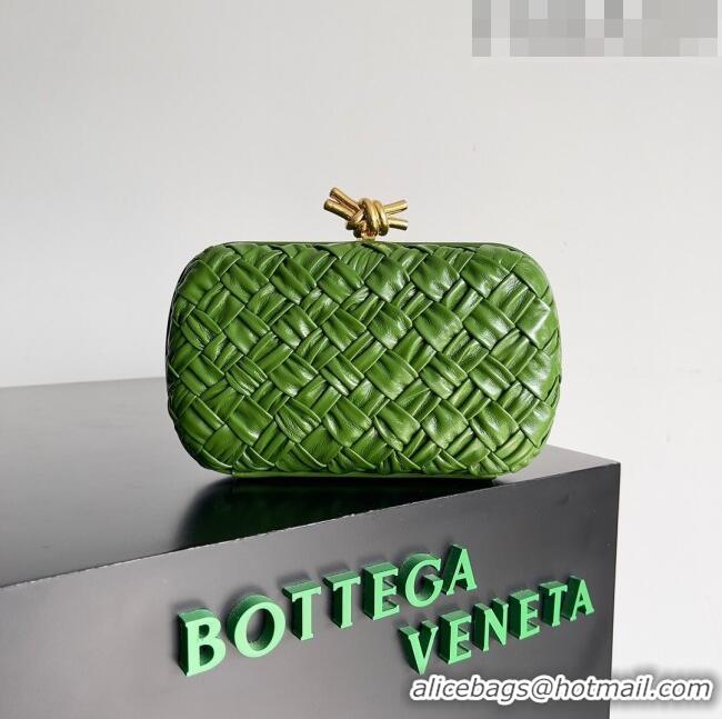 Cheap Bottega Veneta Knot Minaudiere Clutch in Foulard Intreccio Leather 717622 Deep Green 2023