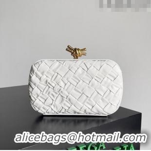 Unique Grade Bottega Veneta Knot Minaudiere Clutch in Foulard Intreccio Leather 717622 White 2023