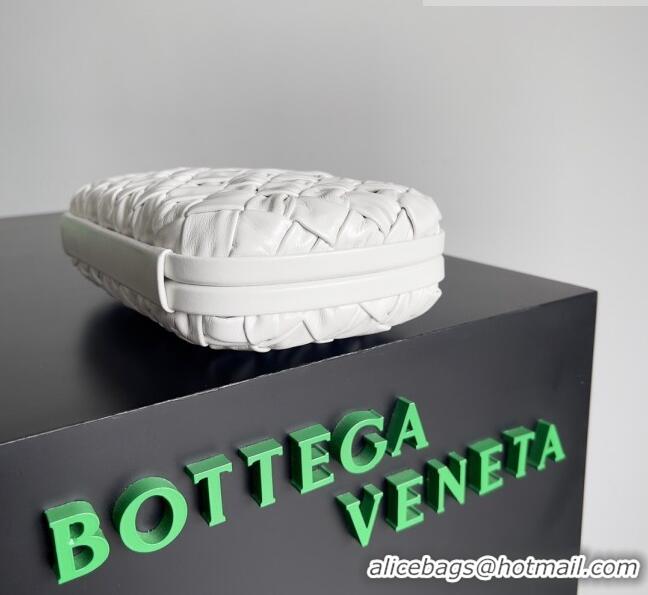 Unique Grade Bottega Veneta Knot Minaudiere Clutch in Foulard Intreccio Leather 717622 White 2023