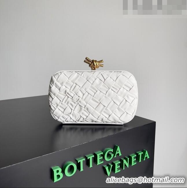 Unique Grade Bottega Veneta Knot Minaudiere Clutch in Foulard Intreccio Leather 717622 White 2023