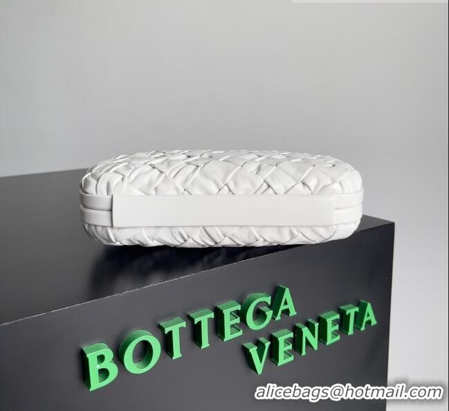 Unique Grade Bottega Veneta Knot Minaudiere Clutch in Foulard Intreccio Leather 717622 White 2023