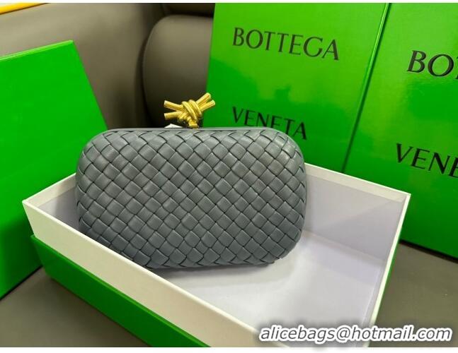 Famous Brand Bottega Veneta Knot Minaudiere Clutch in Padded Intreccio Leather 717622 Grey 2023