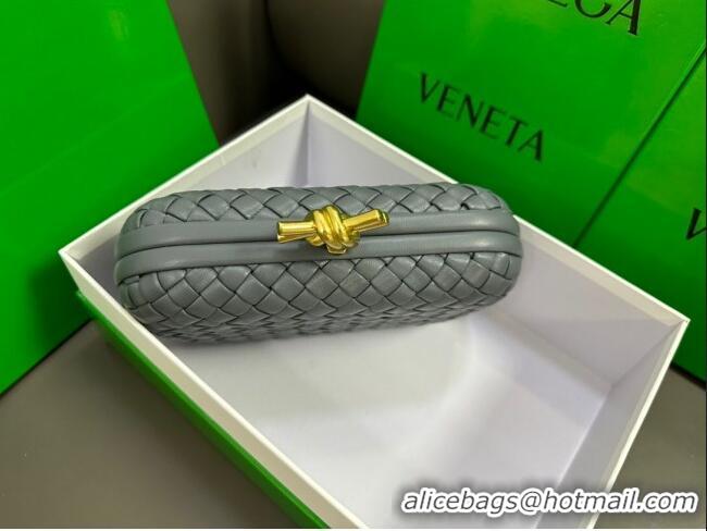 Famous Brand Bottega Veneta Knot Minaudiere Clutch in Padded Intreccio Leather 717622 Grey 2023