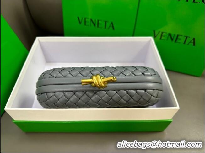 Famous Brand Bottega Veneta Knot Minaudiere Clutch in Padded Intreccio Leather 717622 Grey 2023