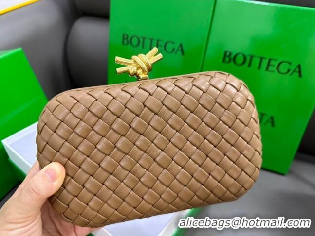 New Design Bottega Veneta Knot Minaudiere Clutch in Padded Intreccio Leather 717622 Brown 2023