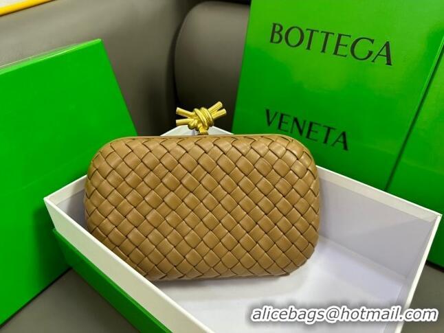 New Design Bottega Veneta Knot Minaudiere Clutch in Padded Intreccio Leather 717622 Brown 2023