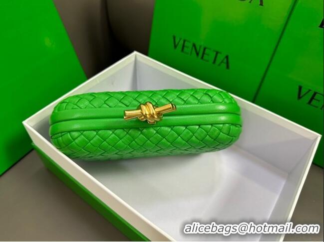 Shop Grade Bottega Veneta Knot Minaudiere Clutch in Padded Intreccio Leather 717622 Green 2023