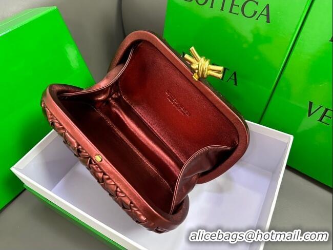 New Design Bottega Veneta Knot Minaudiere Clutch in Pressed Intreccio Laminated Leather 717622 Deep Red 2023