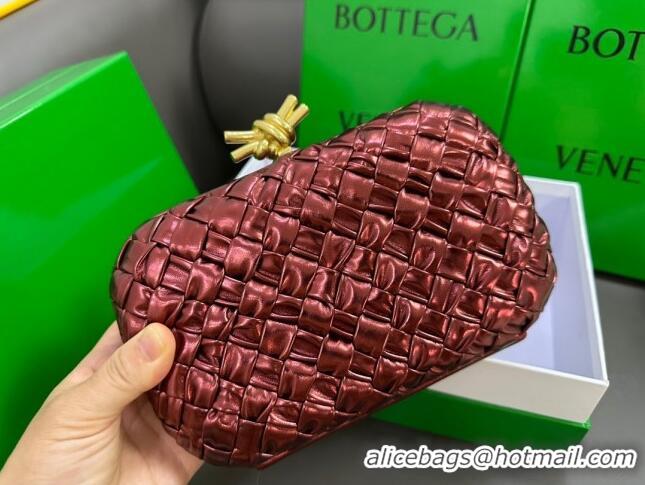 New Design Bottega Veneta Knot Minaudiere Clutch in Pressed Intreccio Laminated Leather 717622 Deep Red 2023