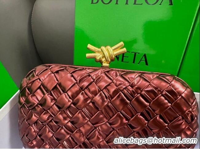 New Design Bottega Veneta Knot Minaudiere Clutch in Pressed Intreccio Laminated Leather 717622 Deep Red 2023