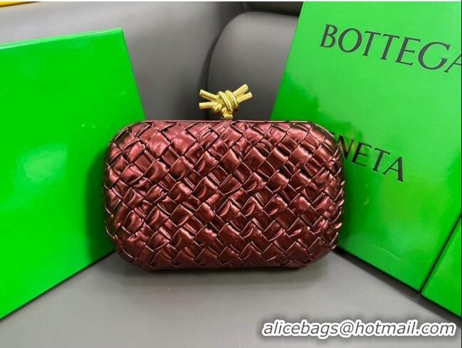 New Design Bottega Veneta Knot Minaudiere Clutch in Pressed Intreccio Laminated Leather 717622 Deep Red 2023