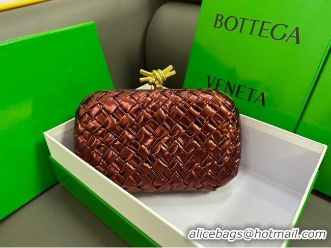 New Design Bottega Veneta Knot Minaudiere Clutch in Pressed Intreccio Laminated Leather 717622 Deep Red 2023