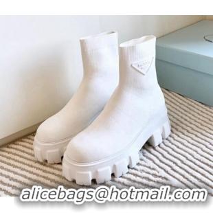 Best Product Prada Monolith Platform Knit Ankle Boots White 926030