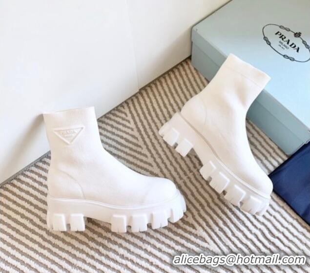 Best Product Prada Monolith Platform Knit Ankle Boots White 926030