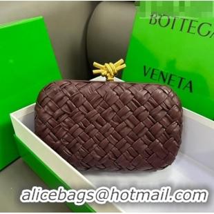 Inexpensive Bottega Veneta Knot Minaudiere Clutch in Pressed Intreccio Laminated Leather 717622 Burgundy 2023