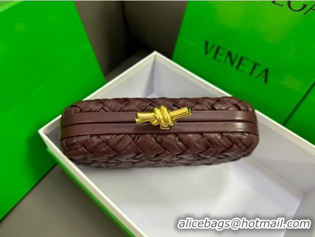 Inexpensive Bottega Veneta Knot Minaudiere Clutch in Pressed Intreccio Laminated Leather 717622 Burgundy 2023