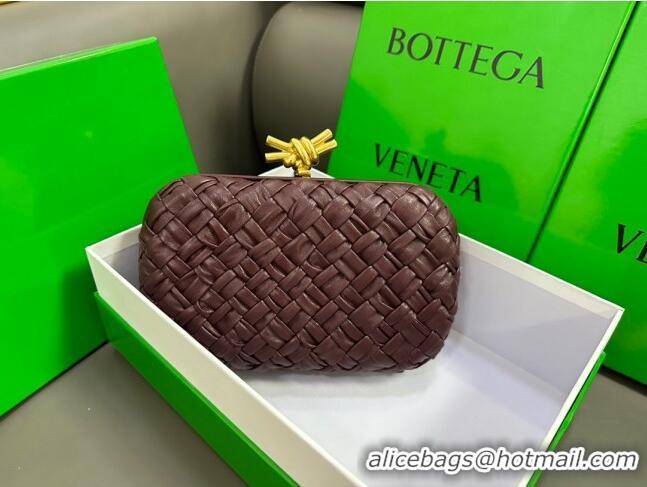 Inexpensive Bottega Veneta Knot Minaudiere Clutch in Pressed Intreccio Laminated Leather 717622 Burgundy 2023