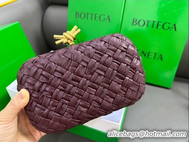 Inexpensive Bottega Veneta Knot Minaudiere Clutch in Pressed Intreccio Laminated Leather 717622 Burgundy 2023