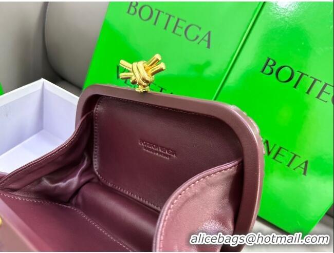 Inexpensive Bottega Veneta Knot Minaudiere Clutch in Pressed Intreccio Laminated Leather 717622 Burgundy 2023