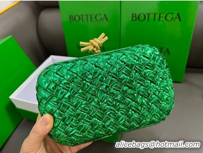 Top Quality Bottega Veneta Knot Minaudiere Clutch in Pressed Intreccio Laminated Leather 717622 Green 2023