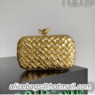 Promotional Bottega Veneta Knot Minaudiere Clutch in Pressed Intreccio Laminated Leather 717622 Gold 2023