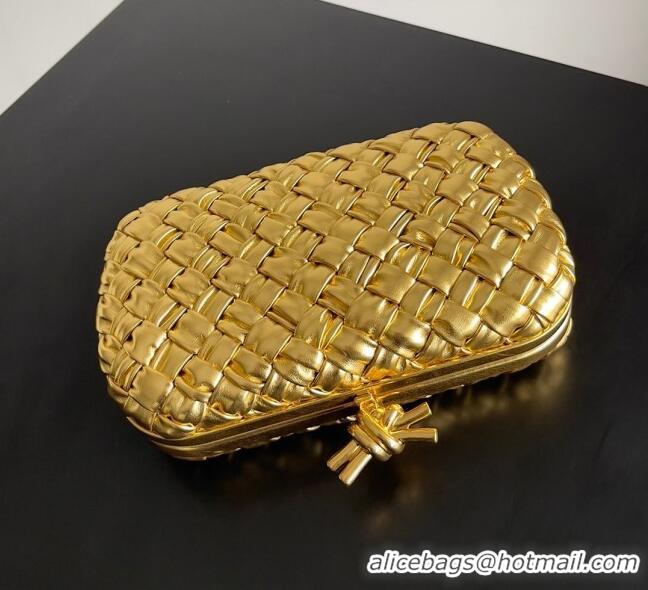 Promotional Bottega Veneta Knot Minaudiere Clutch in Pressed Intreccio Laminated Leather 717622 Gold 2023