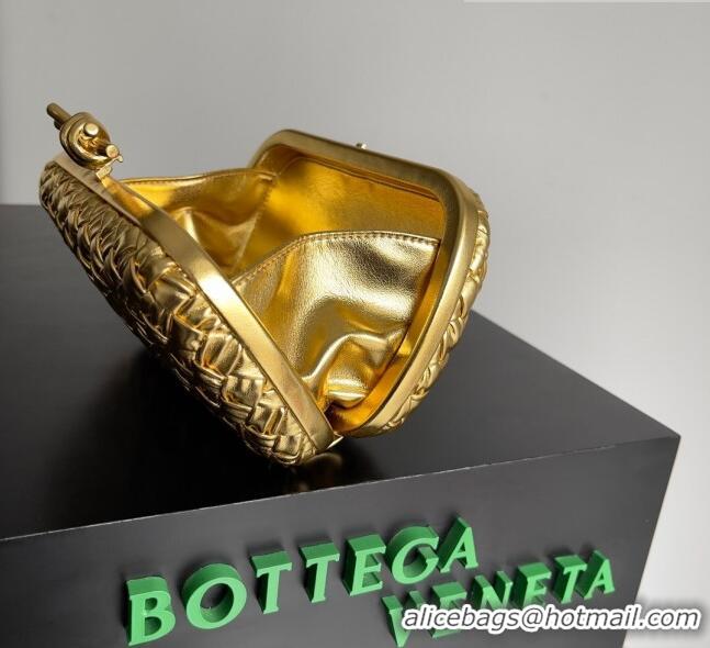 Promotional Bottega Veneta Knot Minaudiere Clutch in Pressed Intreccio Laminated Leather 717622 Gold 2023