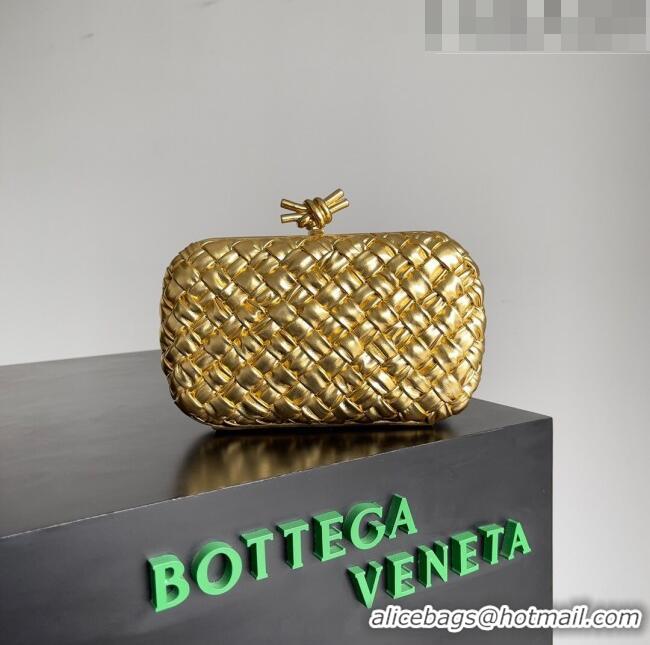 Promotional Bottega Veneta Knot Minaudiere Clutch in Pressed Intreccio Laminated Leather 717622 Gold 2023