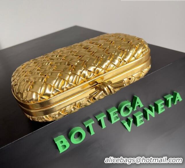 Promotional Bottega Veneta Knot Minaudiere Clutch in Pressed Intreccio Laminated Leather 717622 Gold 2023