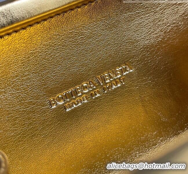 Promotional Bottega Veneta Knot Minaudiere Clutch in Pressed Intreccio Laminated Leather 717622 Gold 2023