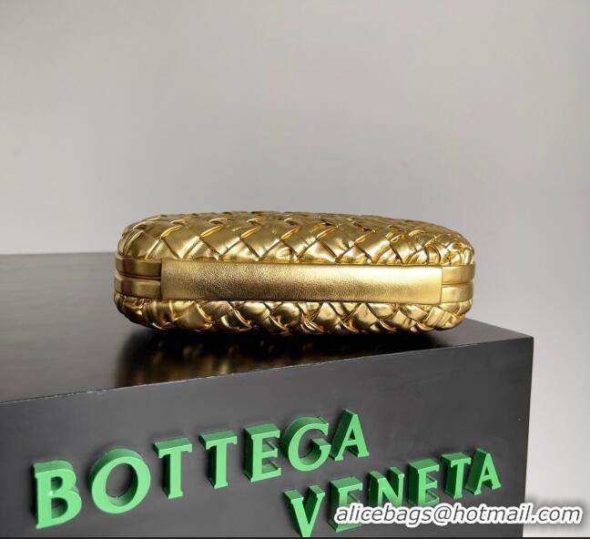 Promotional Bottega Veneta Knot Minaudiere Clutch in Pressed Intreccio Laminated Leather 717622 Gold 2023