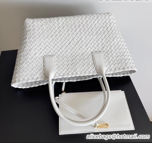 Famous Brand Bottega Veneta Small Cabat Tote Bag in Intreccio Leather 730297 White 2023