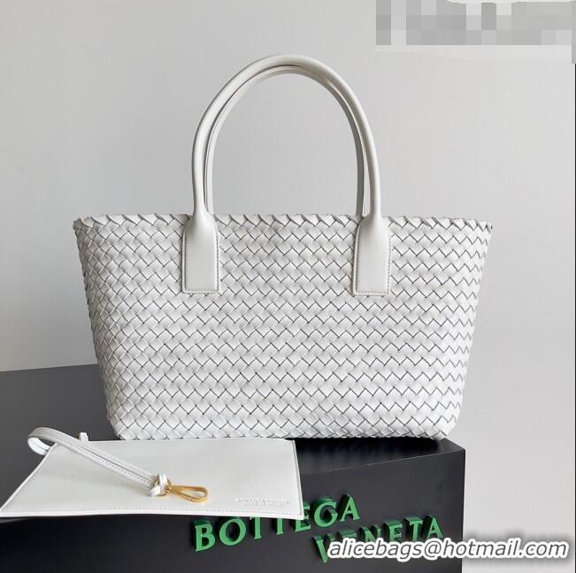 Famous Brand Bottega Veneta Small Cabat Tote Bag in Intreccio Leather 730297 White 2023