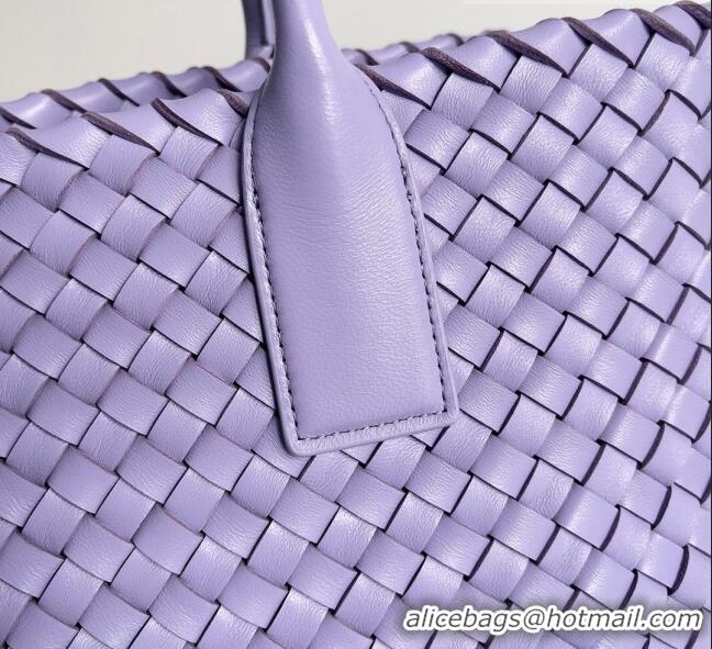 Most Popular Bottega Veneta Small Cabat Tote Bag in Intreccio Leather 730297 Purple 2023