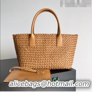 Super Quality Bottega Veneta Small Cabat Tote Bag in Intreccio Leather 730297 Brown 2023