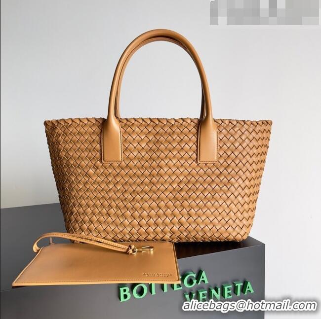 Super Quality Bottega Veneta Small Cabat Tote Bag in Intreccio Leather 730297 Brown 2023