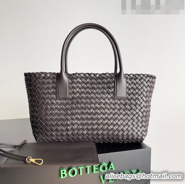 Grade Design Bottega Veneta Small Cabat Tote Bag in Intreccio Leather 730297 Chocolate 2023